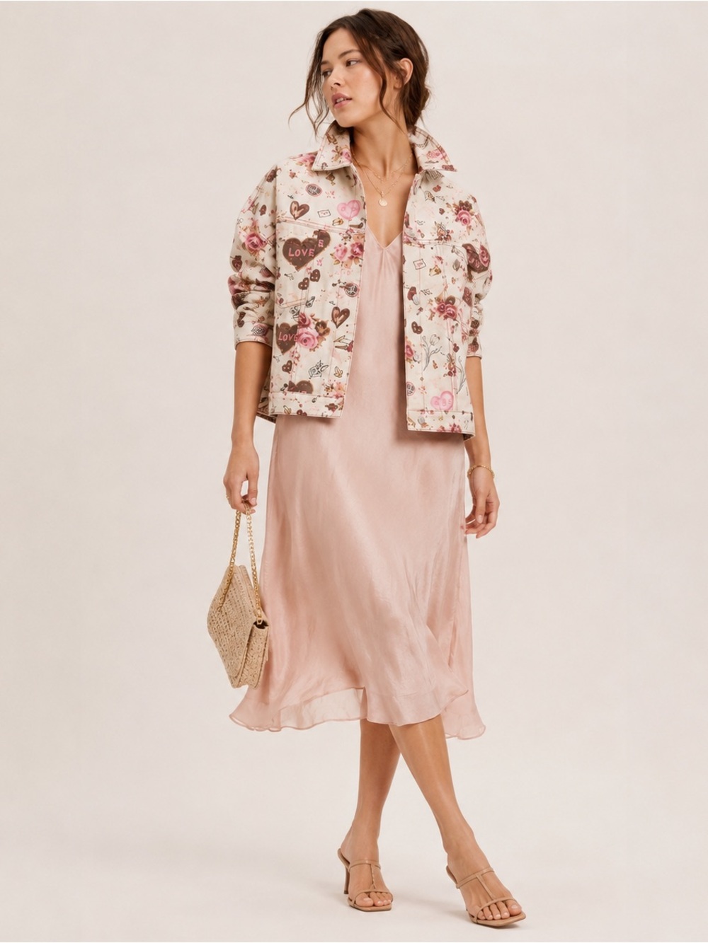 NWT Free People Opal Swing Denim Jacket in the coveted Tea Combo print.